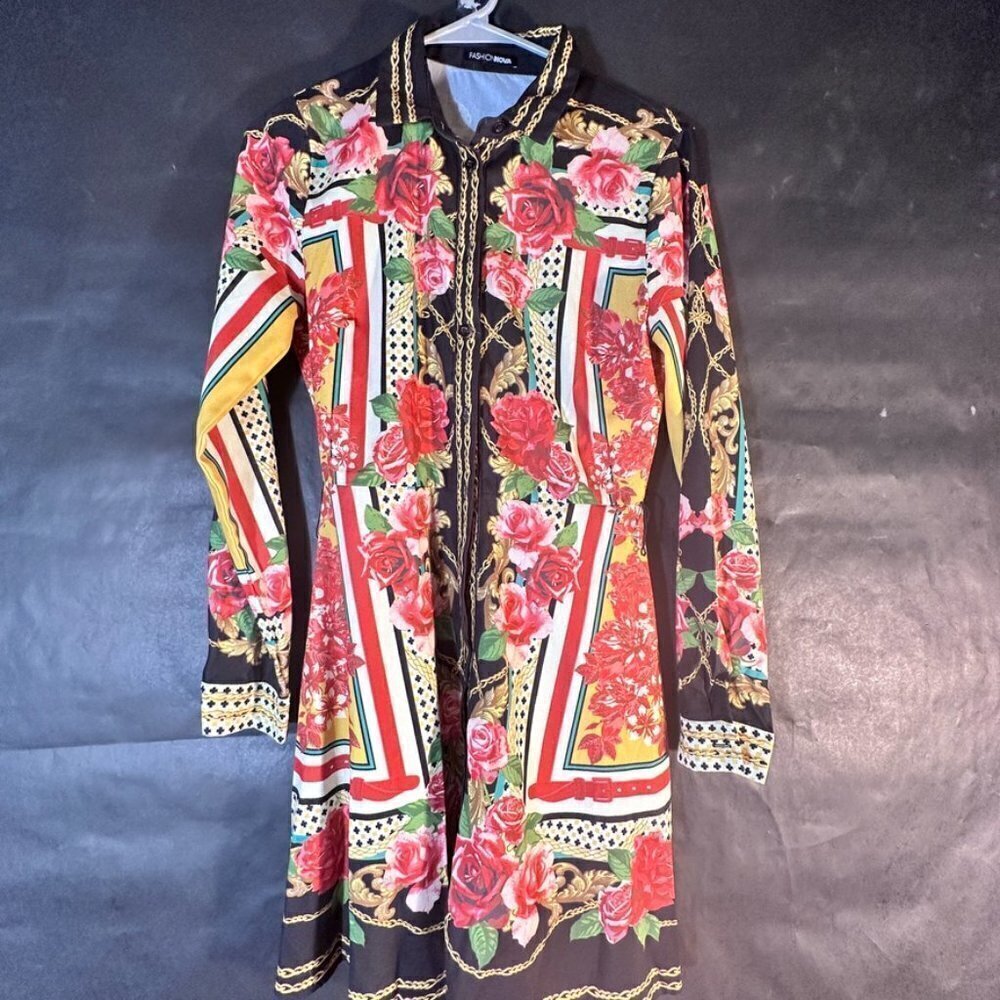 Fashion Nova Baroque Dress Size XS Extra Small Long Sleeve Rococo Floral Black - Picture 3 of 8